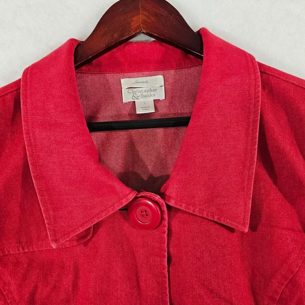 Christopher and Banks Womens Lightweight Jacket Coat‎ Collared Stretch Red Large